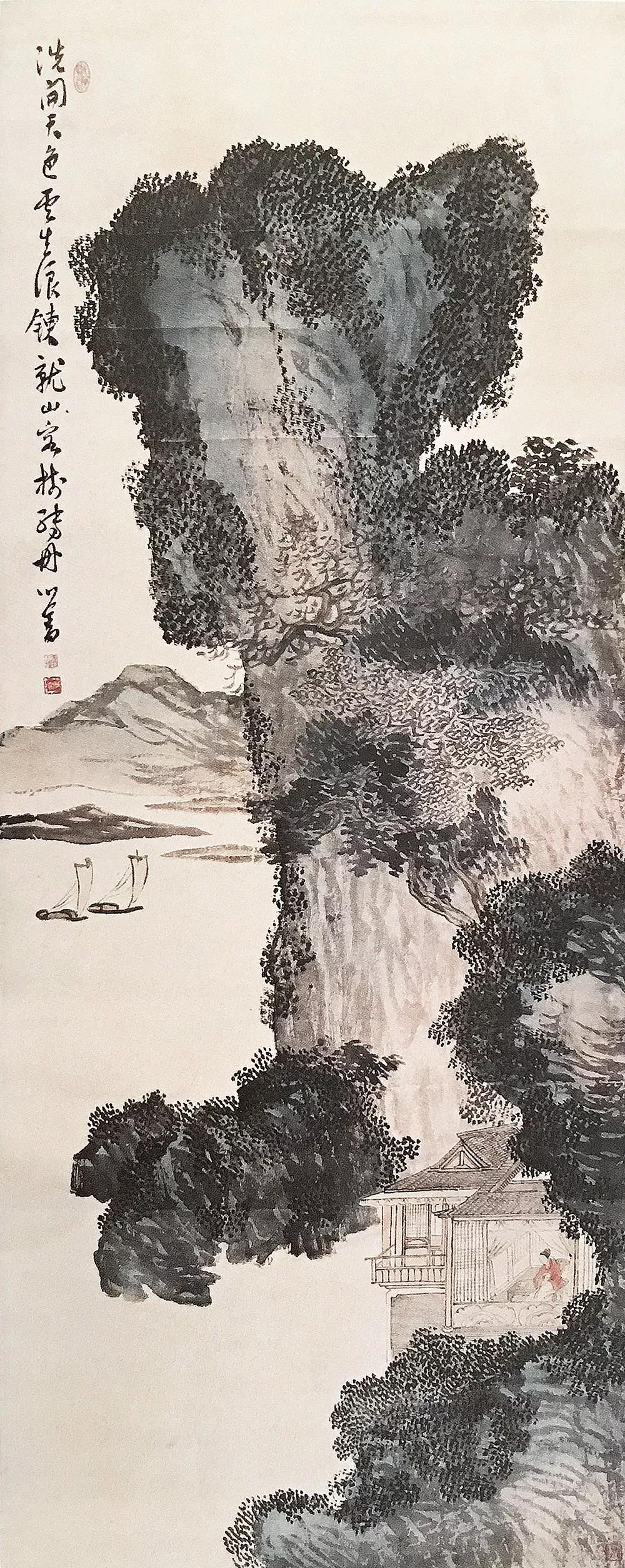 掛け軸 西山逸士(溥儒) 旧王孙溥心畬：展卷人何在，西山